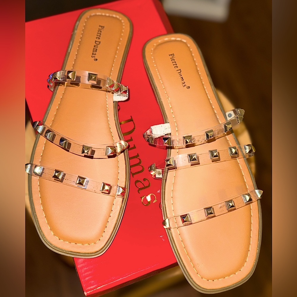 🆕🌿🤎PIERRE DUMAS: LUCITE EMPRESS-6 Sandals SIZE 9